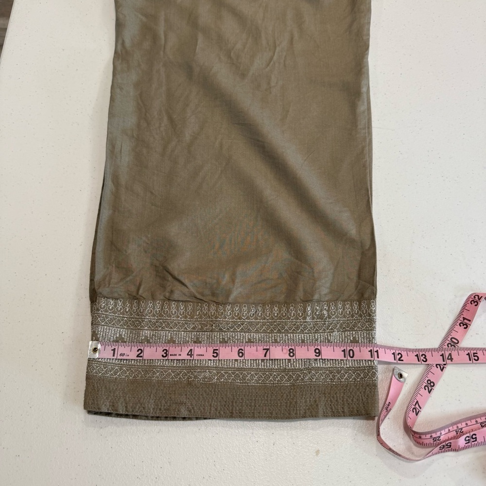 Zuba Palazzo Pants Silk Blend Taupe with Silver Embroidery Pull-on Women’s Large - Picture 9 of 12
